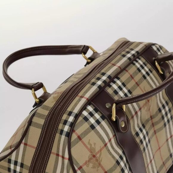 Burberrys Nova Check Boston Bag PVC Leather Beige Auth - Picture 8 of 16